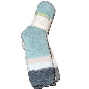 Lemon Loves Earth 3-Pair Cozy Crew Fuzzy Socks Set • Women’s Shoe Size 5-9.5